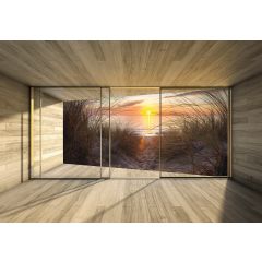 14235 - 3D Okno Tarasowe Plaża Zachód Słońca