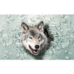 2941 - Wilk wychodzący ze ściany 3D